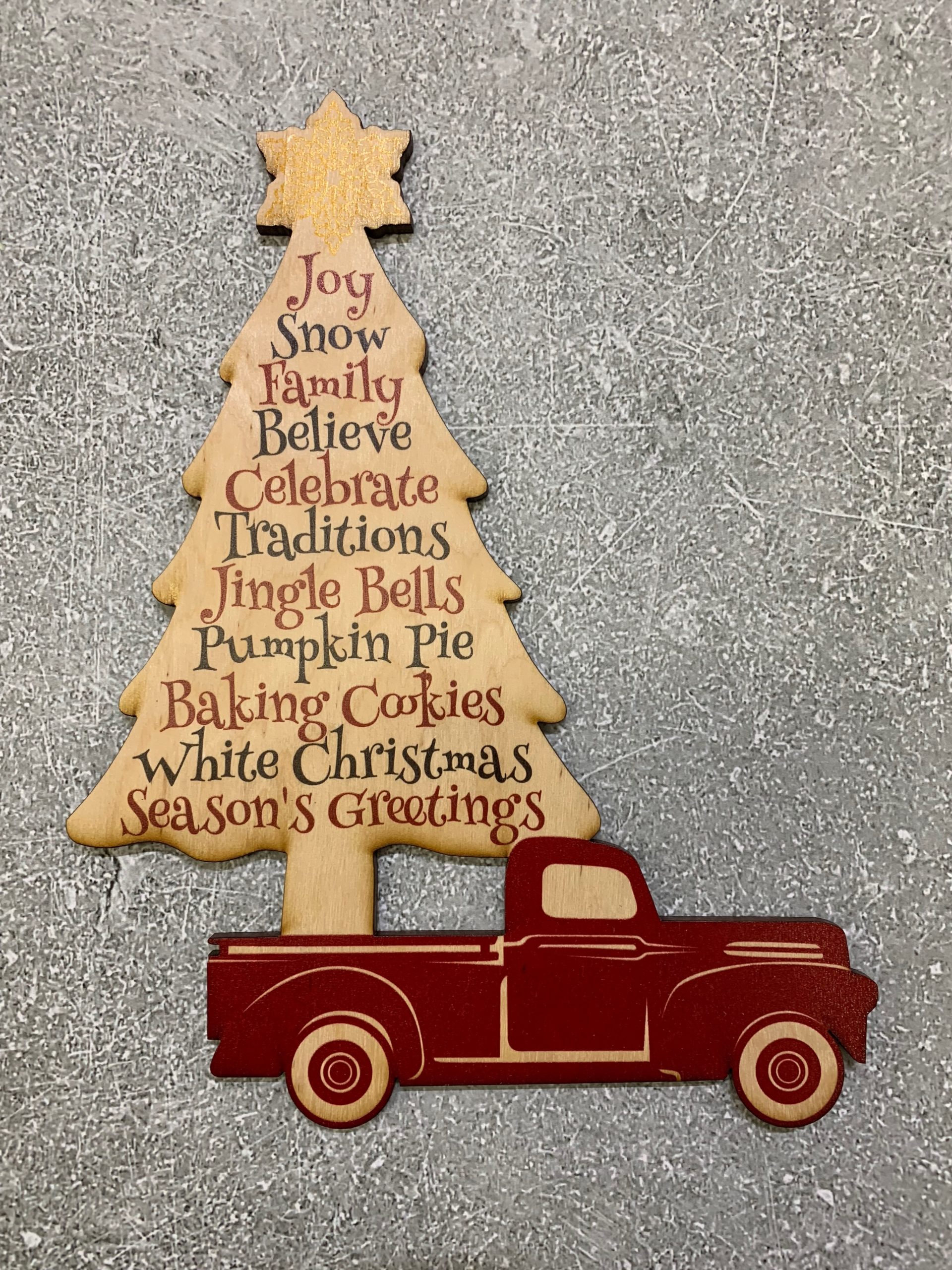Wood Tree and Christmas Truck Sign